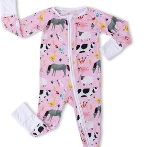 Little Sleepies Bamboo Pink Farm Animals Zippy 0-3m GUC